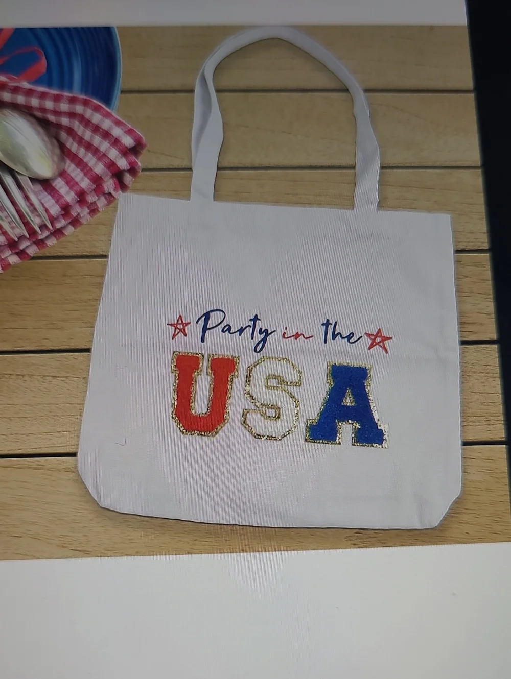 Unbranded White Canvas 'Party in the USA' Tote Bag - Red, White & Blue
